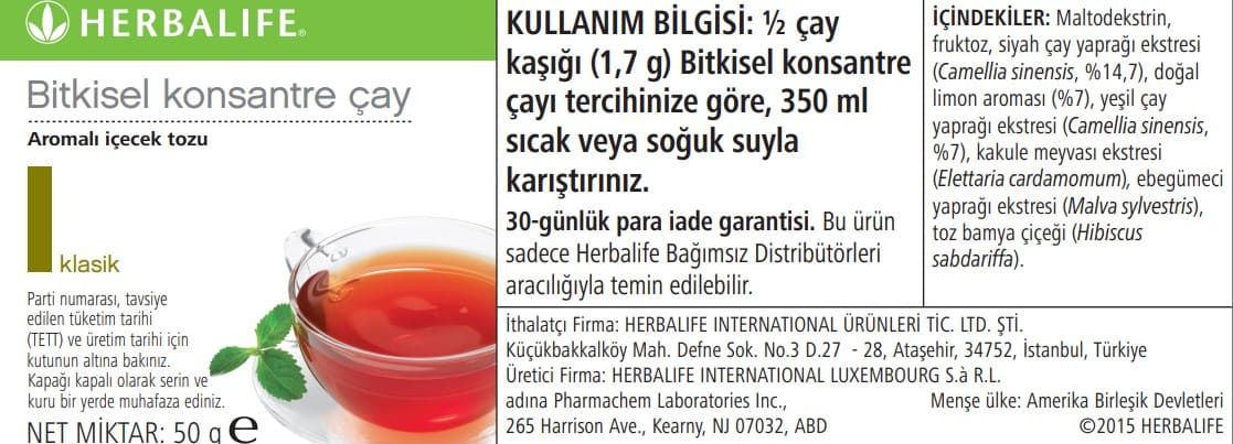Herbalife Bitkisel Konsantre Çay 50 gr İçindekiler ve Kullanımı